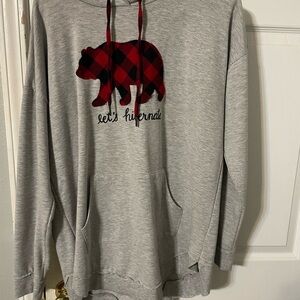Maurices Gray Hoodie with Red Plaid Bear Design